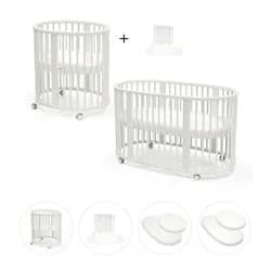 STOKKE® Sleepi™ V3 White + prodloužení + 2x matrace + 2x prostěradlo - White