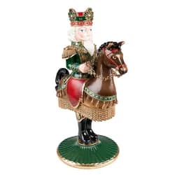 Hnědo-zelený svícen na úzkou svíčku Louskáček na koni - 22*15*33 cm Clayre & Eef