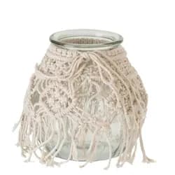 Veliký skleněný svícen s provázky Macrame - Ø 18*21cm J-Line by Jolipa