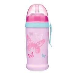 Canpol babies Sportovní láhev se slámkou MOTÝLEK 350 ml růžová