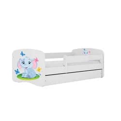 Kocot kids Dětská postel Babydreams slon s motýlky bílá, varianta 80x180, se šuplíky, s matrací