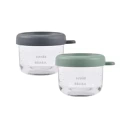 Beaba Kelímky na jídlo skleněné 2x 150 ml Green Grey