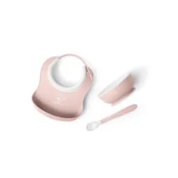 BABYBJORN Babybjorn set na krmení 3 dílný,malý bryndák, miska a lžička, pudrově růžový