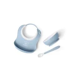 BABYBJORN Babybjorn set na krmení 3 dílný,malý bryndák, miska a lžička, pudrově modrý