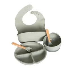 PupyHou Dětská silikonová jídelní sada PupyHou, 5-dílná Barva: Grey (šedá)
