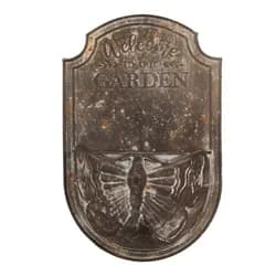 Hnědý antik plechový nástěnný držák na květiny Welcome Garden - 23*10*36 cm Clayre & Eef