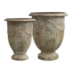 2ks zelený kovový květináč s rezavou patinou Pattien - Ø 52*59cm / Ø 42*52cm Chic Antique