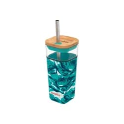 Quokka Skleněný cestovní hrnek s brčkem Liquid Cube Water Flowers 540 ml