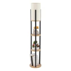 Opviq Stojací lampa Nora II černá/přírodní dub