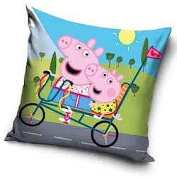 Carbotex dětský povlak na polštářek PRASÁTKO PEPINA VÝLET NA KOLE (PEPPA), zeleno-modrý 40x40cm (více variant výplně)