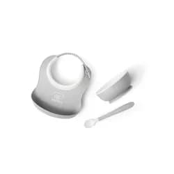 BABYBJORN Babybjorn set na krmení 3 dílný,malý bryndák, miska a lžička, světle šedý