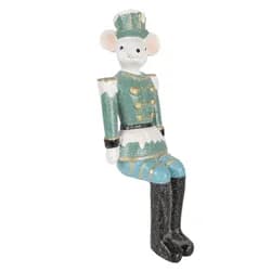 Zeleno-modrá dekorace sedící socha Myška v uniformě - 10*7*19 cm Clayre & Eef