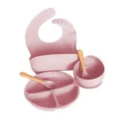 PupyHou Dětská silikonová jídelní sada PupyHou, 5-dílná Barva: Pink (růžová)