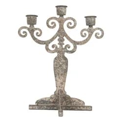 Šedý antik kovový svícen na 3 úzké svíčky Triento - 21*14*26 cm Clayre & Eef