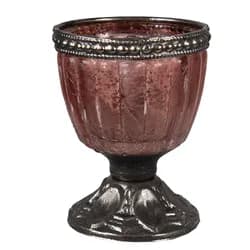 Růžový skleněný svícen na noze na čajovou svíčku - Ø 6*8 cm Clayre & Eef