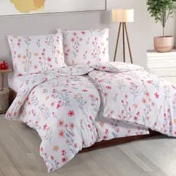BedTex Povlečení TEZZA, květinový vzor, bílé, bavlna hladká, 140x200cm + 70x90cm