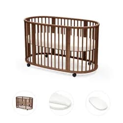 STOKKE® Sleepi™ V3 White + matrace + prostěradlo - Warm Brown