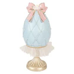 Modré vajíčko na podstavci se sukýnkou a mašlí - Ø 12*28 cm Clayre & Eef