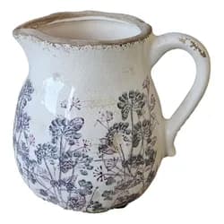 Krémový keramický džbán s květy Fowea M - 16*13*15 cm Posiwio