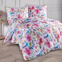 BedTex povlečení VIBRANCE, barevné květy, růžové, bavlněný satén, 140x200cm + 70x90cm