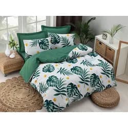 L'essentiel Povlečení s prostěradlem na dvoulůžko Monstera 200x220 cm zeleno-bílé