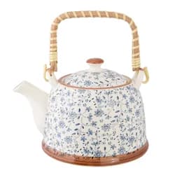 Porcelánová konvička se sítkem modrá kvítka - Ø 14*14 cm / 0,7L Clayre & Eef