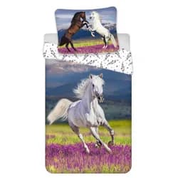 Jerry Fabrics Dětské povlečení HORSE MEADOW, koně, fototisk, modro-růžové, bavlna hladká, 140x200cm + 70x90cm