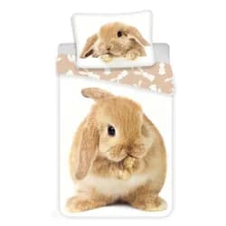 Jerry Fabrics dětské povlečení BUNNY BROWN 3D, zajíček na bílé, fototisk, bavlna hladká, 140x200cm + 70x90cm