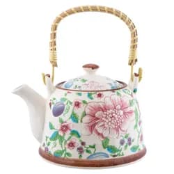 Porcelánová konvička se sítkem a květy - 18*14*12 cm / 0,7L Clayre & Eef