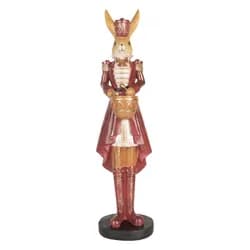 Dekorace králík v červeném obleku a bubínkem - 13*12*48 cm Clayre & Eef
