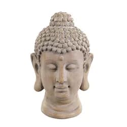Béžová antik dekorace hlava Buddha - 11*11*19 cm Chic Antique