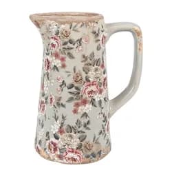 Krémový keramický džbán s květy Fowea M - 16*13*15 cm Posiwio