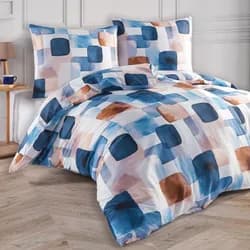 BedTex povlečení ECHO, geometrický vzor, modro-hnědé, bavlněný satén, 140x200cm + 70x90cm