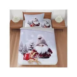 Jahu Vánoční povlečení z mikrovlákna 140x200 + 70x90 + 45x45 cm - Skřítek béžová čepice