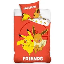 Carbotex dětské povlečení POKÉMON EEVE A PIKACHU, červené, bavlna hladká, 140x200cm + 70x90cm