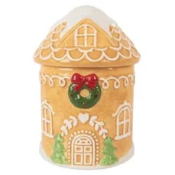 Hnědá keramická dóza perníková chaloupka - Ø 13*17 cm Clayre & Eef