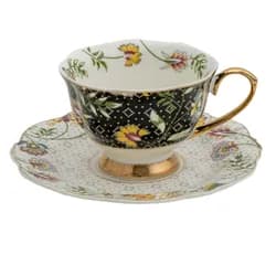Porcelánový šálek s podšálkem Black Garden - 12*9*6 / Ø 15*2 cm / 200 ml Clayre & Eef