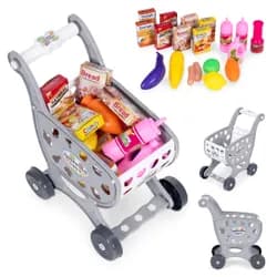3kraft Dětský nákupní vozík s příslušenstvím TROLLEY šedý