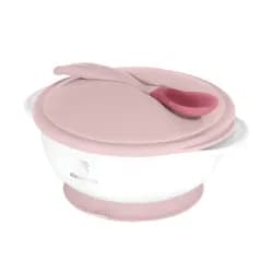 KikkaBoo Miska s přísavkou, víčkem a lžičkou s tepelným senzorem Pink