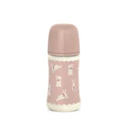Suavinex Kojenecká láhev WONDERLAND NEW 270ml FYZIOL PRŮTOK M - růžový králík