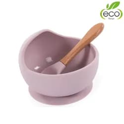 Bo Jungle silikonová miska s přísavkou a lžičkou - Pastel Pink