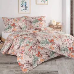 BedTex Povlečení LINDEN, květinový vzor, lososové, bavlna hladká, 140x200cm + 70x90cm