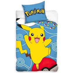 Carbotex dětské povlečení POKÉMON PIKACHU A POKÉBALL, modré, bavlna hladká, 140x200cm + 70x90cm
