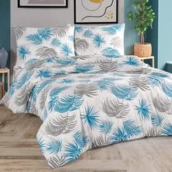 BedTex Povlečení PALMI, palmové listy, modré, bavlna hladká, 140x200cm + 70x90cm