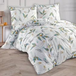 BedTex Povlečení CELINA, tyrkysové a žluté listy, bavlna hladká, 140x200cm + 70x90cm
