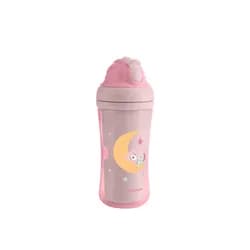 KikkaBoo Hrnek se silikonovým brčkem 220ml 8m+ Moony me Pink