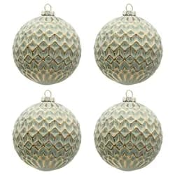 4ks vintage zelená koule se zlatým 3D vzorem - Ø 10cm Clayre & Eef
