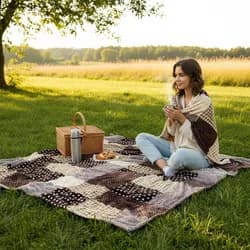 Bellatex Cestovní deka KEMPING PLUS – hnědá kostka, lehká pikniková deka z mikrovlákna 150×200cm