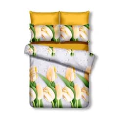 Oboustranné povlečení z mikrovlákna DecoKing Tulip bílo-žluté, velikost 155x220+80x80*1