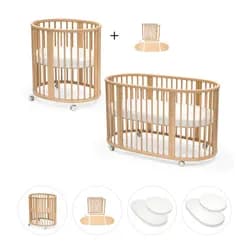 STOKKE® Sleepi™ V3 White + prodloužení + 2x matrace + 2x prostěradlo - Natural